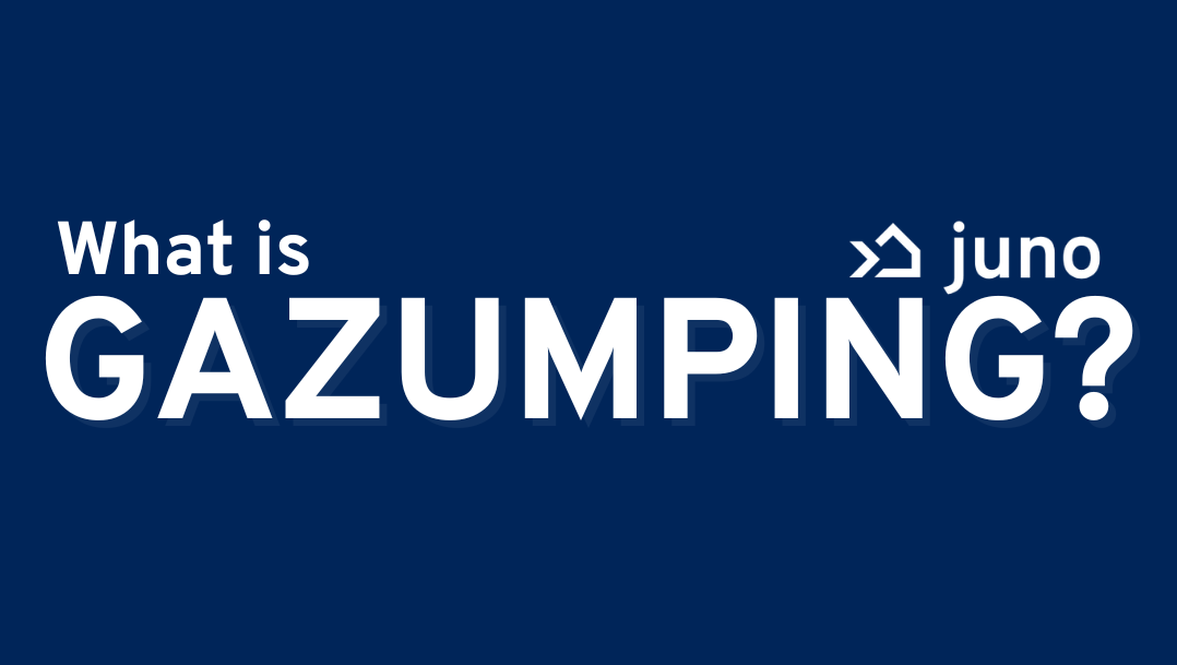 Decorative image showing the text 'what is gazumping' in Juno brand colours