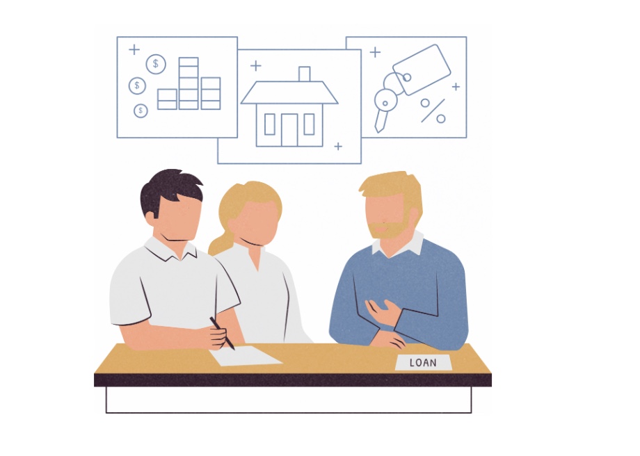 Happy couple reviewing house purchase documents