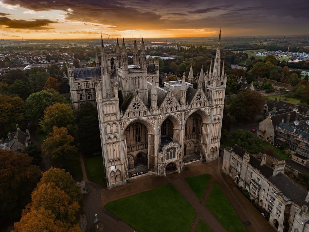 Aerial view of Peterborough's historic cathedral